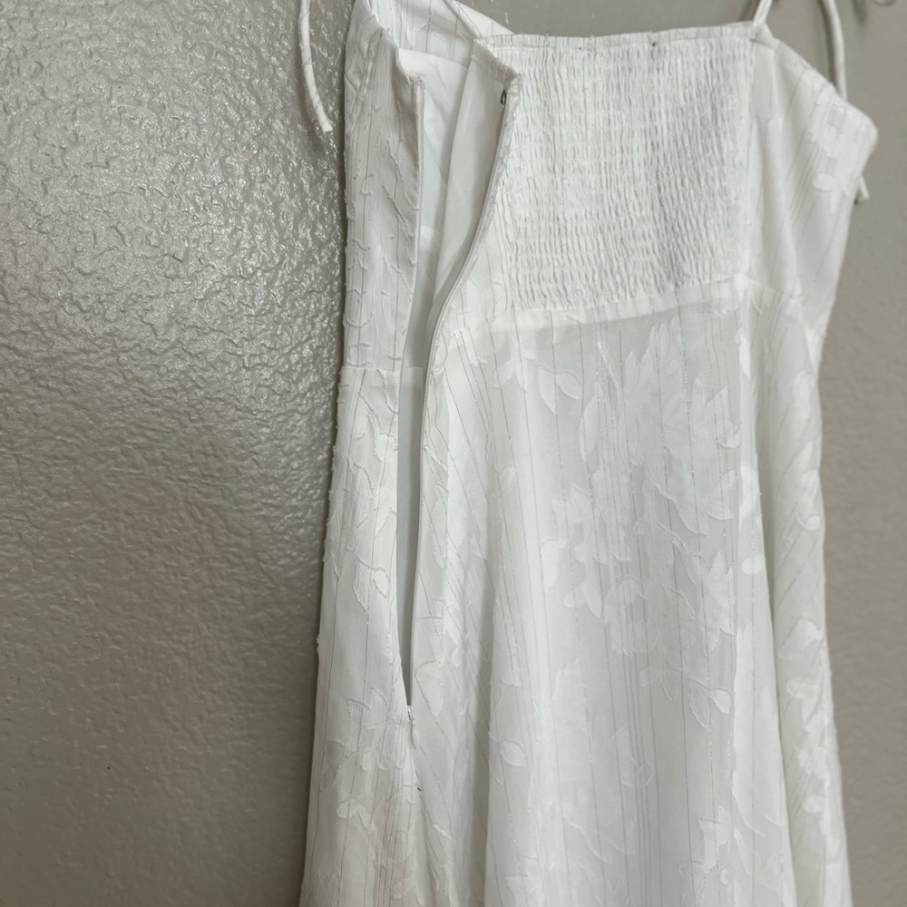 Loveliest Looks White Floral Jacquard Tie-Strap Midi Dress - Picture 7 of 10